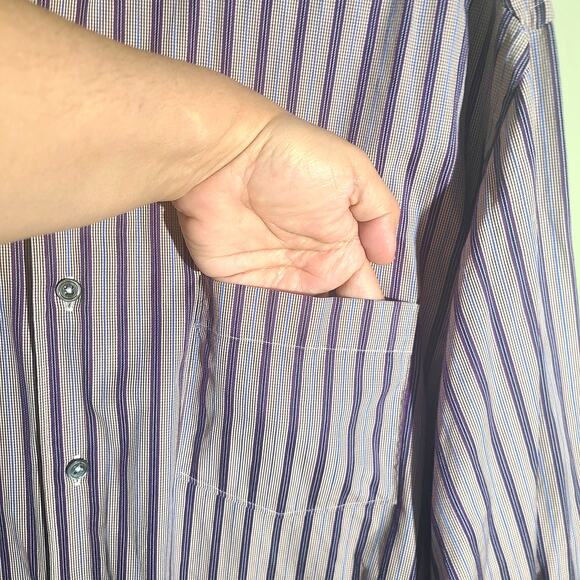 Ermenegildo Zegna  Blue Purple Brown Striped Cotton Sheen XXL Men's Dress Shirt - Picture 5 of 15